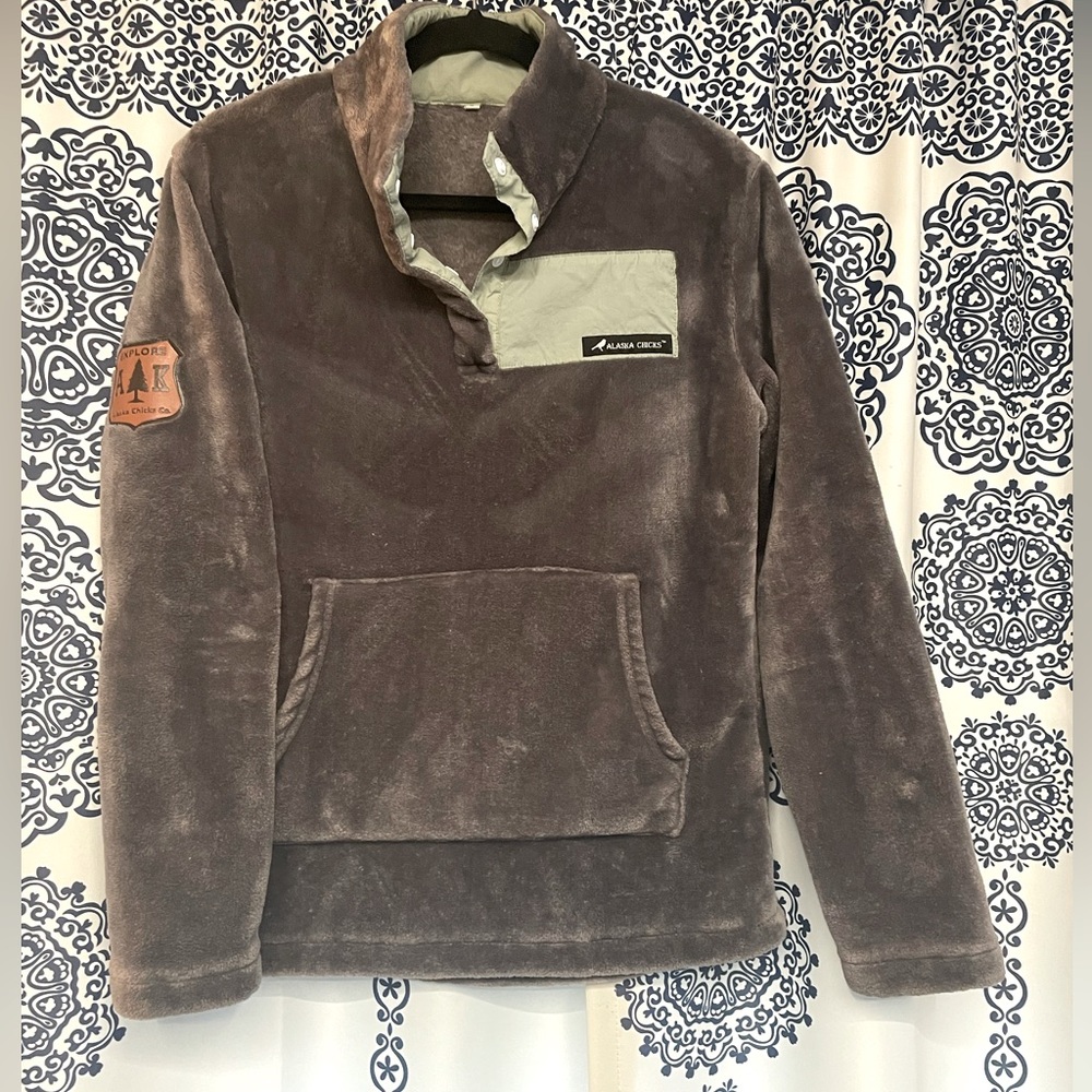 Alaska Chicks Gray Quarter-snap Pull-over Fleece Jacket Sweatshirt Sz S